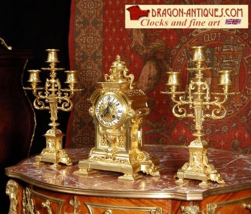 ***** Sold ***** Beautiful Small Ormolu Boudoir Clock Set ~ French - Circa 1880 ~